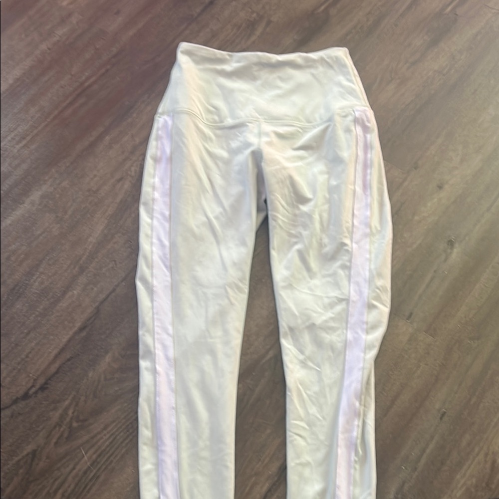 ZELOS Cream and White Leggings with High-Rise Waistband